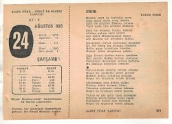 24 Ağustos 1960 Ajans Türk Takvim Yaprağı (Şiirli Saatli) EFM(N) 1702 - 1