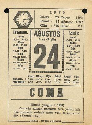 24 Ağustos 1973 Takvim Yaprağı - Doğum Günü Hediyesi EFM(N)10124 - 4