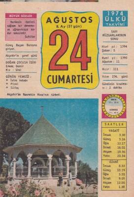 24 Ağustos 1974 Takvim Yaprağı -Doğum Günü Hediyesi EFM(N)6334 - 1