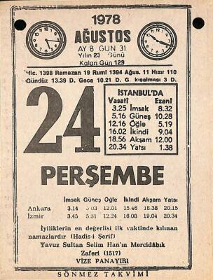 24 Ağustos 1978 Takvim Yaprağı - Doğum Günü Hediyesi EFM(N)9742 - 2