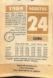 24 Ağustos 1984 Takvim Yaprağı - Doğum Günü Hediyesi EFM(N)12666 - Gökçekoleksiyon