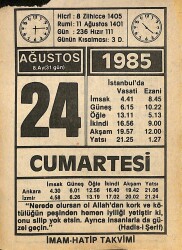 24 Ağustos 1985 Takvim Yaprağı - Doğum Günü Hediyesi EFMN15689 - Gökçekoleksiyon