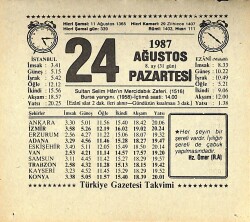 24 Ağustos 1987 Takvim Yaprağı - Doğum Günü Hediyesi EFMN13867 - Gökçekoleksiyon