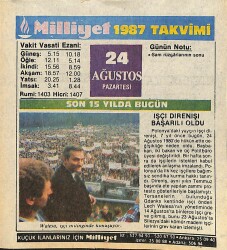 24 Ağustos 1987 Takvim Yaprağı - Doğum Günü Hediyesi EFMN14094 - Gökçekoleksiyon