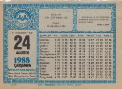 24 Ağustos 1988 Takvim Yaprağı EFM(N)2491 - 1