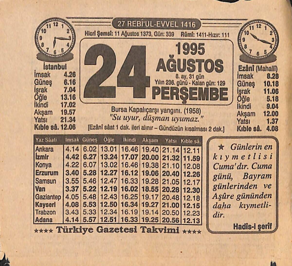 24 Ağustos 1995 Takvim Yaprağı - Doğum Günü Hediyesi EFMN15456 - 1