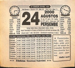 24 Ağustos 2000 Takvim Yaprağı - Doğum Günü Hediyesi EFMN14267 - Gökçekoleksiyon