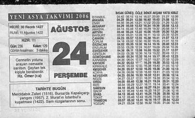 24 Ağustos 2006 Takvim Yaprağı - Doğum Günü Hediyesi EFM(N)9960 - 2