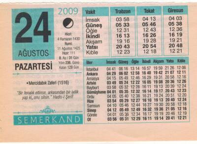 24 Ağustos 2009 Takvim Yaprağı EFM(N)2497 - 2