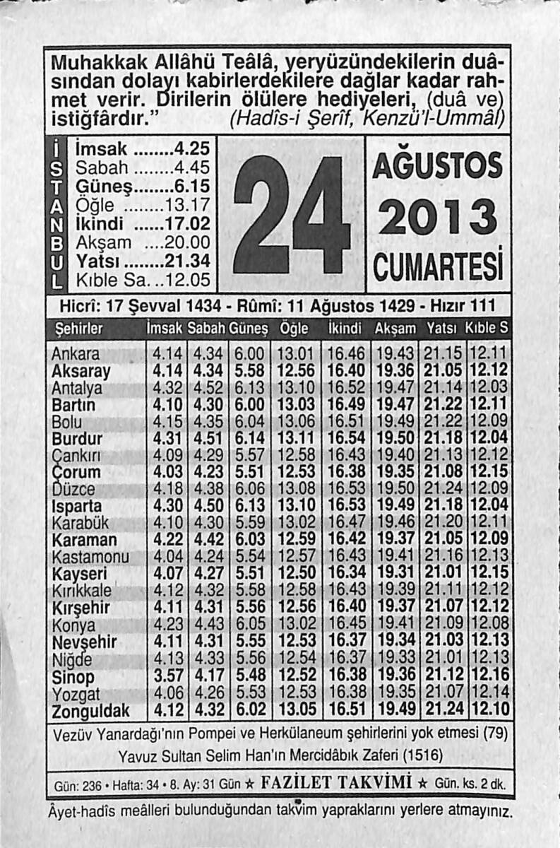 24 Ağustos 2013 Takvim Yaprağı - Doğum Günü Hediyesi EFMN13567 - 1