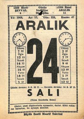 24 Aralık 1968 Takvim Yaprağı - Doğum Günü Hediyesi EFM(N)11052 - 1