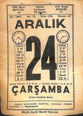 24 Aralık 1969 Takvim Yaprağı - Doğum Günü Hediyesi EFM(N)11381 - 1