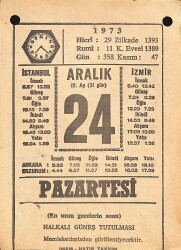 24 Aralık 1973 Takvim Yaprağı - Doğum Günü Hediyesi EFMN13663 - Gökçekoleksiyon