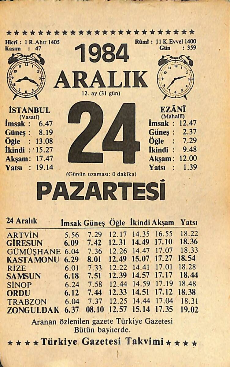 24 Aralık 1984 Takvim Yaprağı - Doğum Günü Hediyesi EFMN14500 - 1