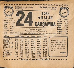 24 Aralık 1986 Takvim Yaprağı - Doğum Günü Hediyesi EFMN14849 - Gökçekoleksiyon