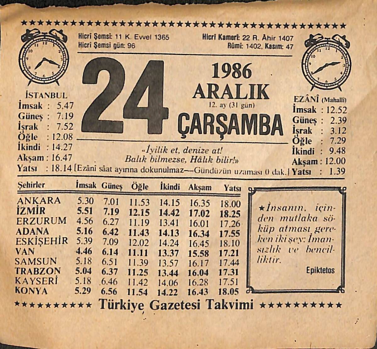 24 Aralık 1986 Takvim Yaprağı - Doğum Günü Hediyesi EFMN14849 - 1