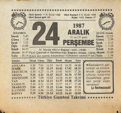 24 Aralık 1987 Takvim Yaprağı - Doğum Günü Hediyesi EFMN14987 - Gökçekoleksiyon