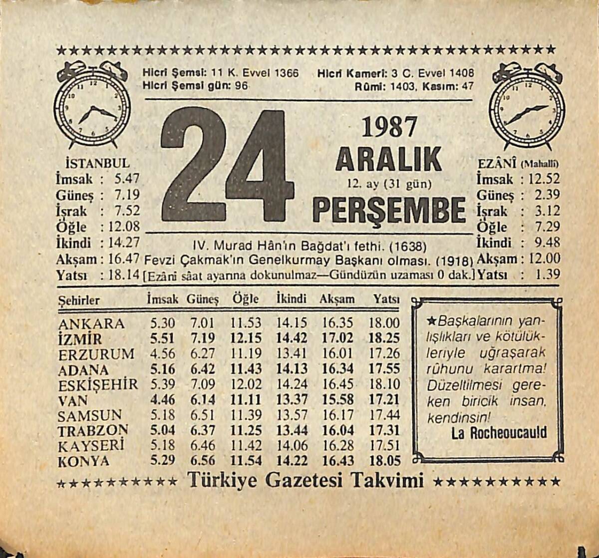 24 Aralık 1987 Takvim Yaprağı - Doğum Günü Hediyesi EFMN14987 - 1