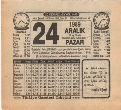 24 Aralık 1989 Takvim Yaprağı EFM(N)4214 - 1