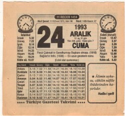 24 Aralık 1993 Takvim Yaprağı EFM(N)4245 - 3