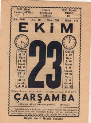 24 Ekim 1963 Takvim Yaprağı EFM(N)3569 - 1