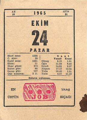 24 Ekim 1965 Takvim Yaprağı - Doğum Günü Hediyesi EFM(N)11173 - 1