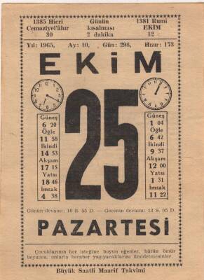 24 Ekim 1965 Takvim Yaprağı EFM(N)3570 - 1