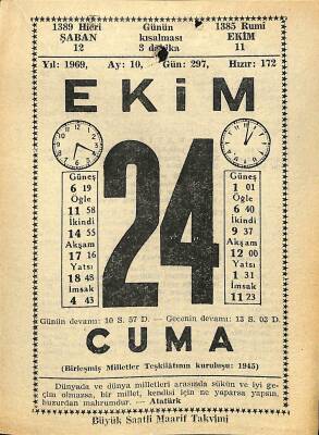 24 Ekim 1969 Takvim Yaprağı - Doğum Günü Hediyesi EFM(N)11123 - 1