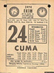 24 Ekim 1975 Takvim Yaprağı - Doğum Günü Hediyesi EFM(N)12550 - Gökçekoleksiyon