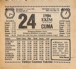 24 Ekim 1986 Takvim Yaprağı - Doğum Günü Hediyesi EFMN14907 - Gökçekoleksiyon