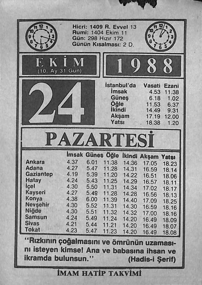 24 Ekim 1988 Takvim Yaprağı - Doğum Günü Hediyesi EFMN14637 - 1