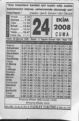 24 Ekim 2008 Takvim Yaprağı - Doğum Günü Hediyesi EFM(N)10666 - 1