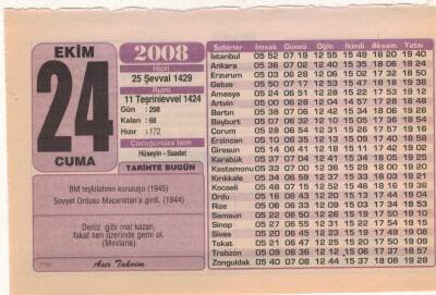 24 Ekim 2008 Takvim Yaprağı EFM(N)3272 - 3