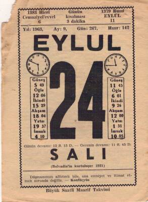 24 Eylül 1963 Takvim Yaprağı EFM(N)3637 - 3