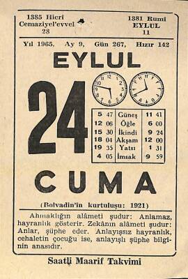 24 Eylül 1965 Takvim Yaprağı - Doğum Günü Hediyesi EFM(N)11383 - 1