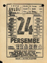 24 Eylül 1970 Takvim Yaprağı - Doğum Günü Hediyesi EFM(N)9900 - 2