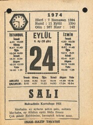 24 Eylül 1974 Takvim Yaprağı - Doğum Günü Hediyesi EFM(N)12349 - Gökçekoleksiyon