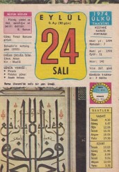 24 Eylül 1974 Takvim Yaprağı -Doğum Günü Hediyesi EFM(N)6394 - Gökçekoleksiyon