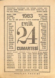 24 Eylül 1983 Takvim Yaprağı - Doğum Günü Hediyesi EFMN15385 - Gökçekoleksiyon
