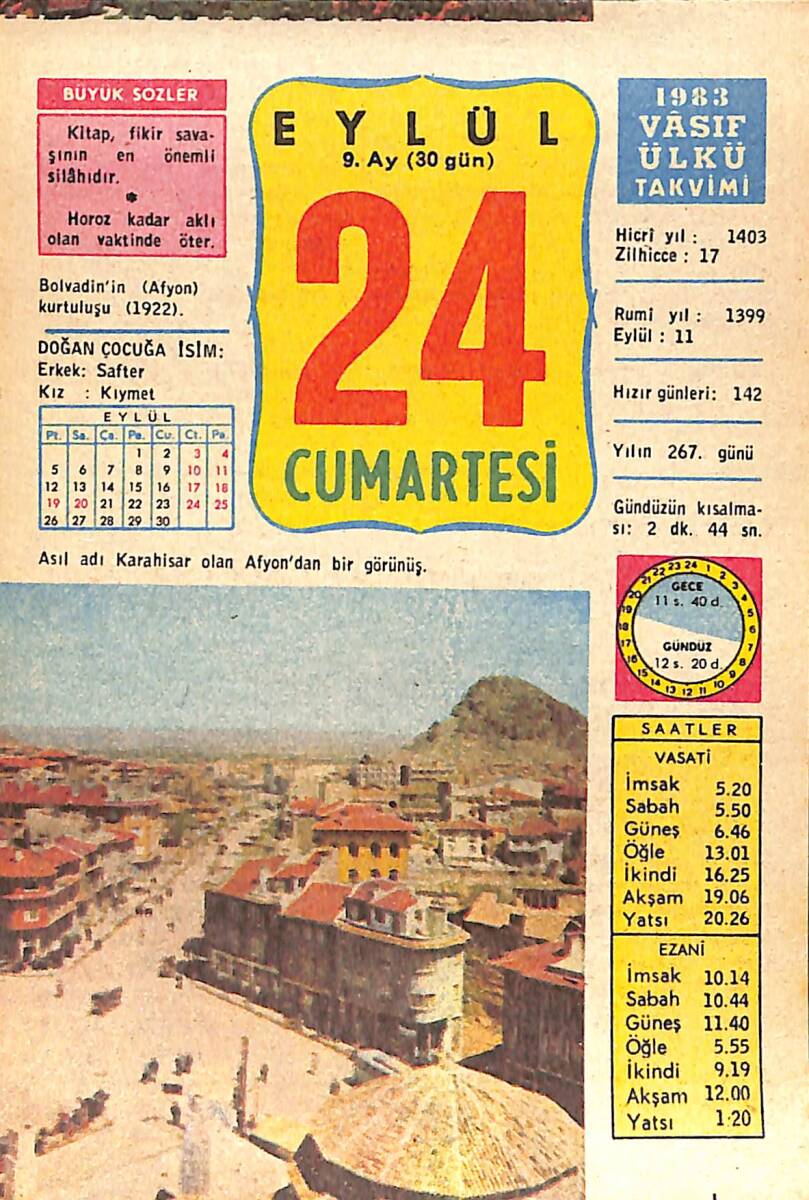 24 Eylül 1983 Takvim Yaprağı - Doğum Günü Hediyesi EFMN15910 - 1