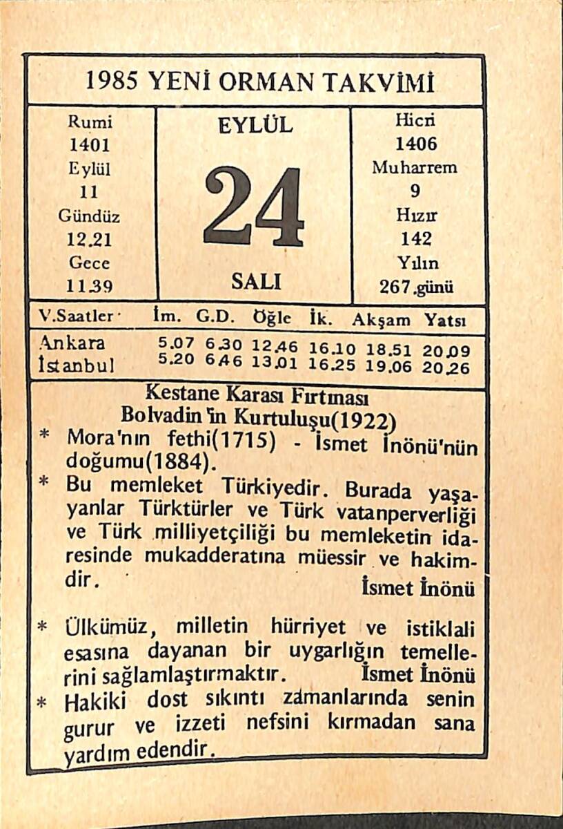 24 Eylül 1985 Takvim Yaprağı - Doğum Günü Hediyesi EFMN14975 - 1