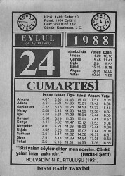 24 Eylül 1988 Takvim Yaprağı - Doğum Günü Hediyesi EFMN14667 - Gökçekoleksiyon