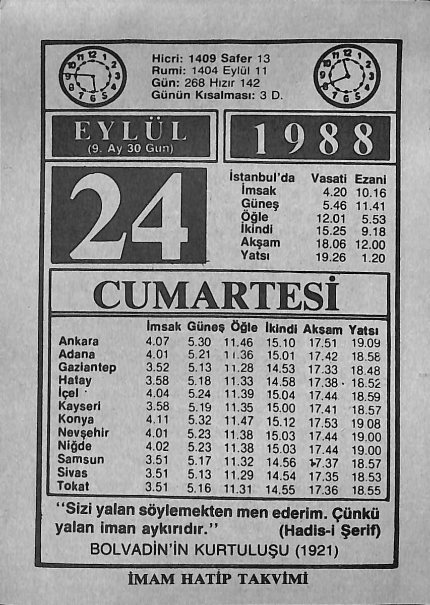 24 Eylül 1988 Takvim Yaprağı - Doğum Günü Hediyesi EFMN14667 - 1