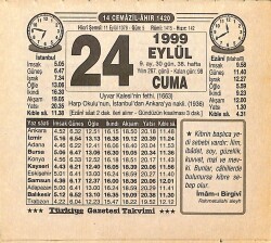 24 Eylül 1999 Takvim Yaprağı - Doğum Günü Hediyesi EFMN15483 - Gökçekoleksiyon