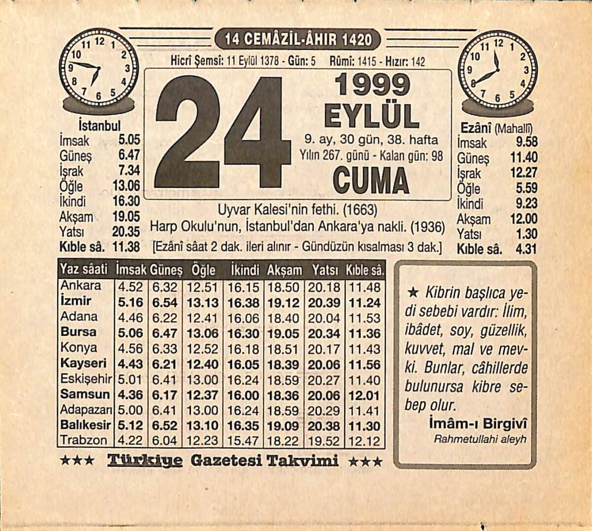 24 Eylül 1999 Takvim Yaprağı - Doğum Günü Hediyesi EFMN15483 - 1