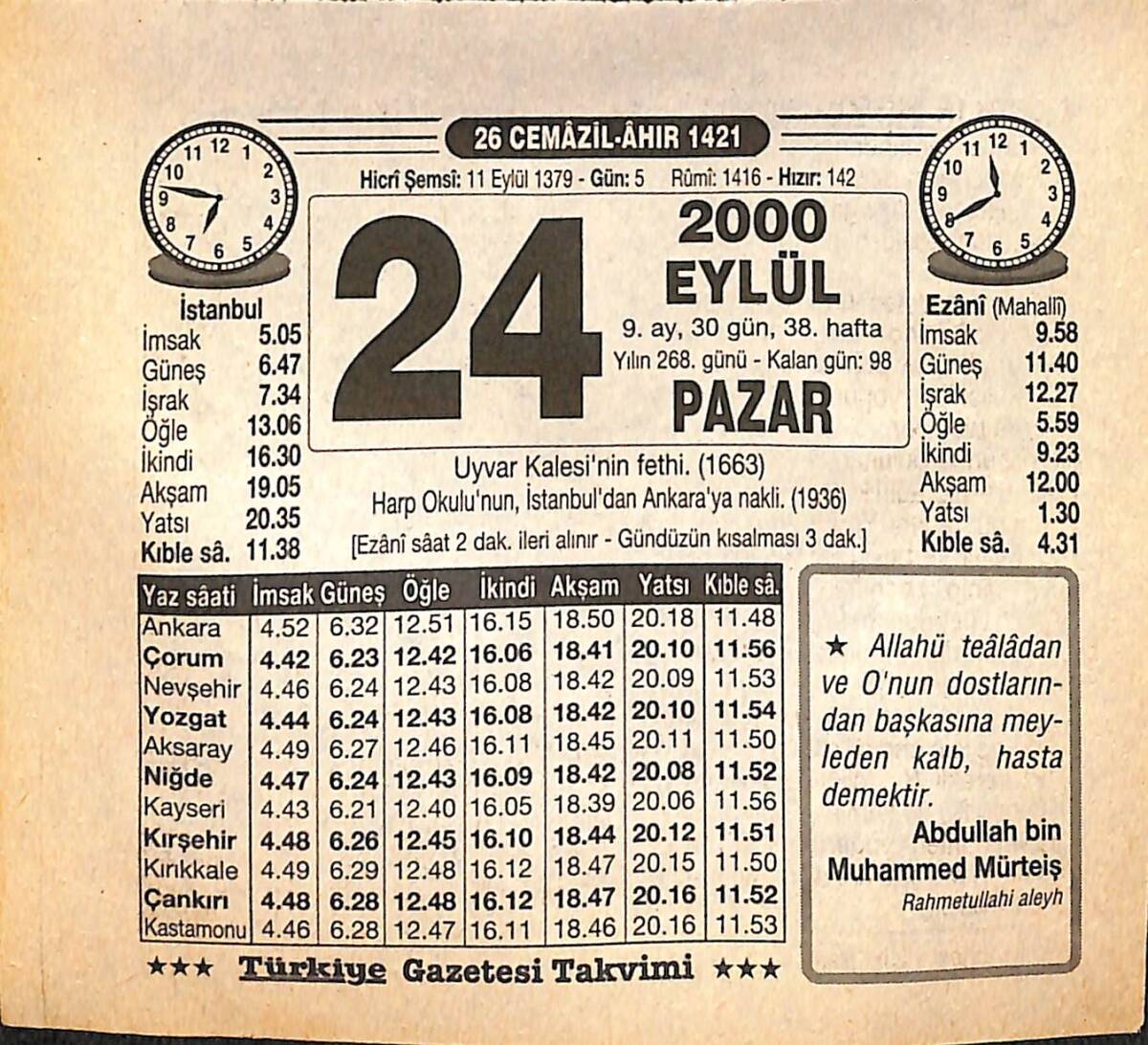 24 Eylül 2000 Takvim Yaprağı - Doğum Günü Hediyesi EFMN14236 - 1