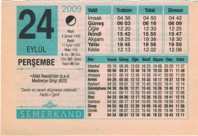 24 Eylül 2009 Takvim Yaprağı EFM(N)2947 - 3