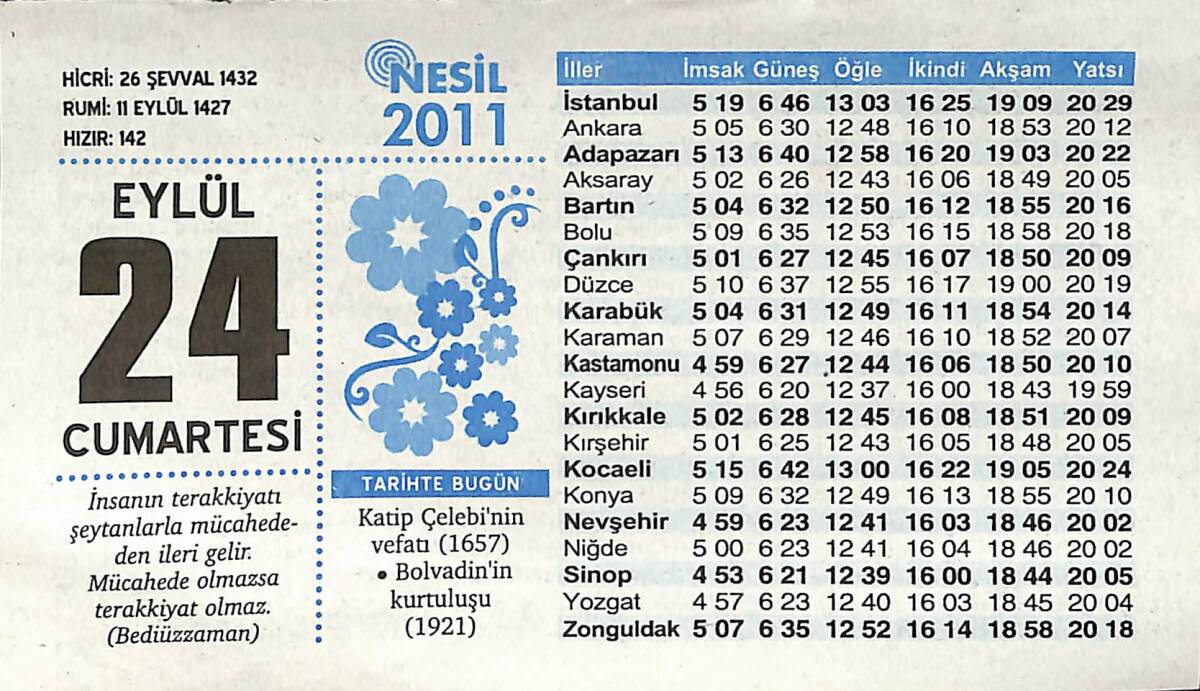 24 Eylül 2011 Takvim Yaprağı - Doğum Günü Hediyesi EFMN14370 - 1