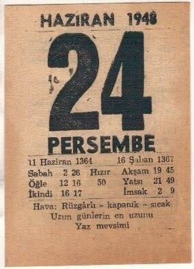 24 Haziran 1948 Takvim Yaprağı EFM(N)1409 - 2