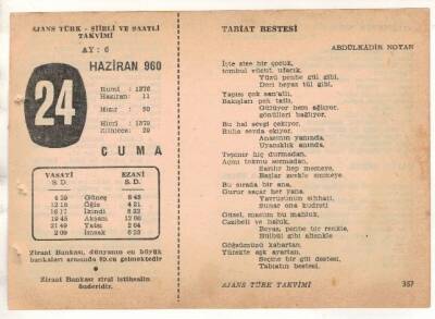 24 Haziran 1960 Ajans Türk Takvim Yaprağı (Şiirli Saatli) EFM(N)1641 - 4